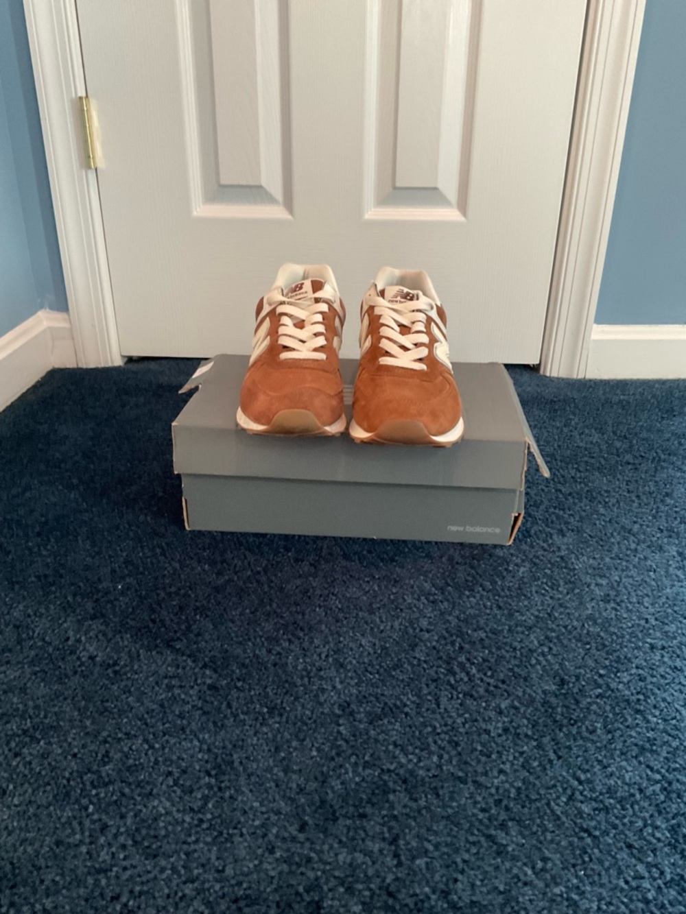New Balance 574Rust Brown Suede Sneakers with Beige Details